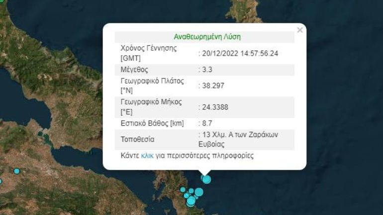 Σεισμός 3,3 Ρίχτερ στη Νότια Εύβοια